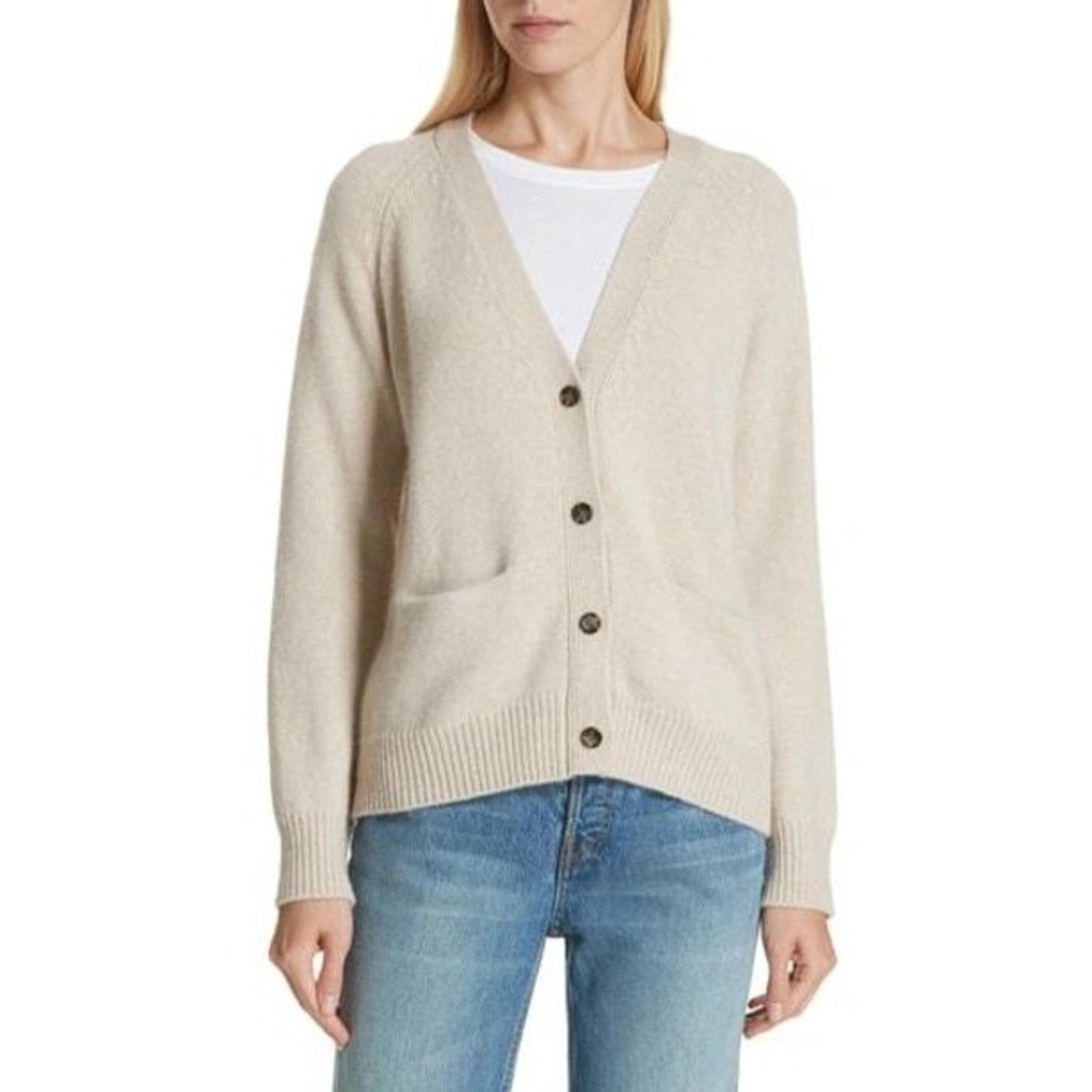 Jenni Kayne Stanford Cashmere Cardigan Sweater V-Neck Oatmeal 37-7043-JKC Small